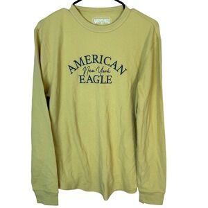 SALE American Eagle‎ Outfitters Mens Long Sleeve Graphic Thermal Shirt Yellow M